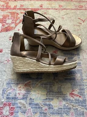 Eileen Fisher Metallic Bronze Espadrille Wedge Sandals